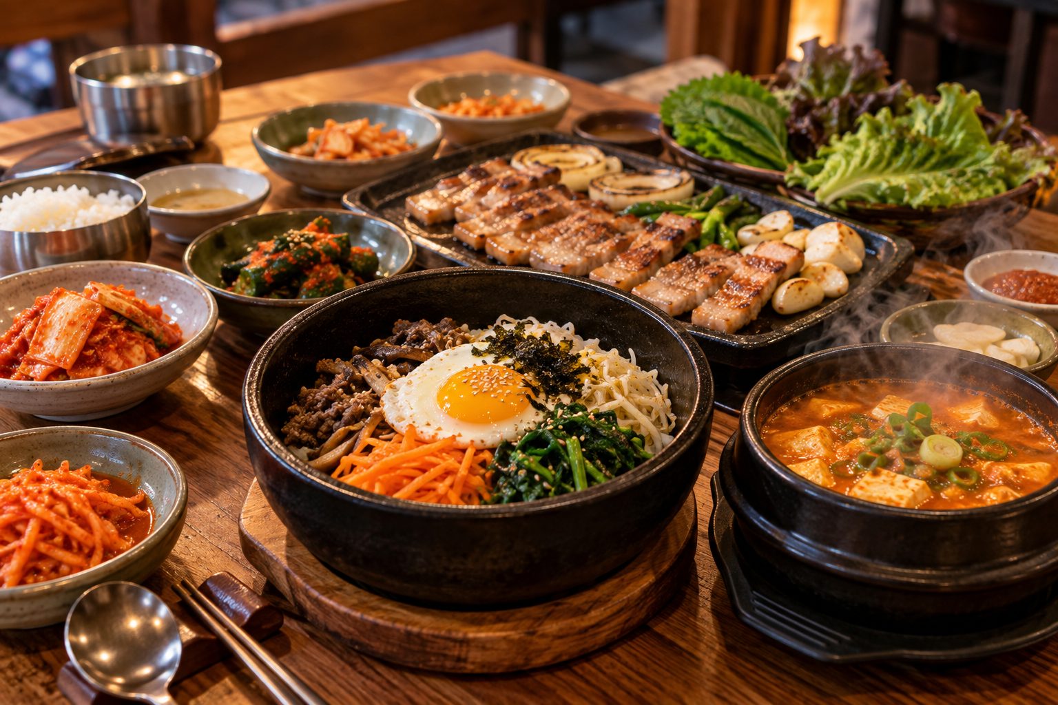 Korean food served at a restaurant