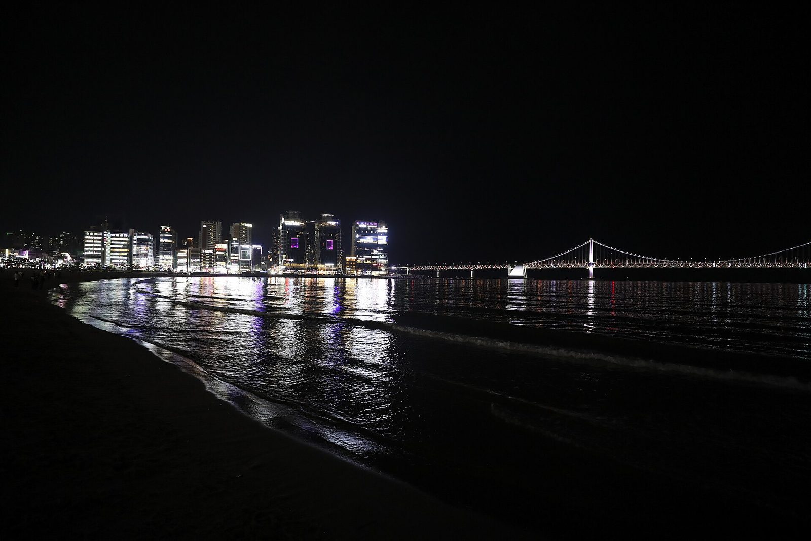 View of Gwangan Bridge across Gwangalli Beach in Busan, South Korea