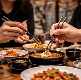 Customer paying a restaurant bill in Korea